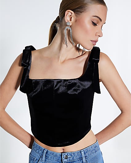 Black Velvet Sleeveless Corset Top