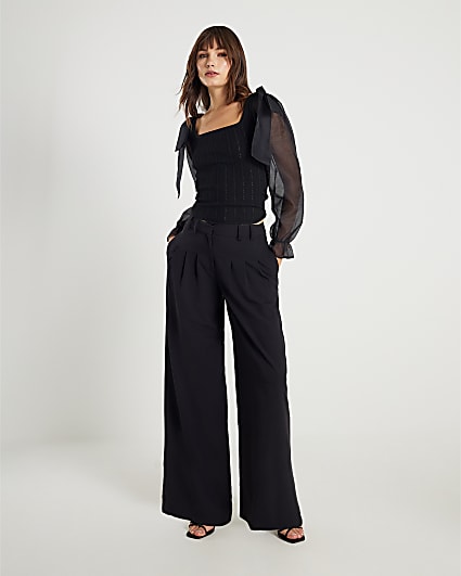 Black Knit Hybrid Long Sleeve Top