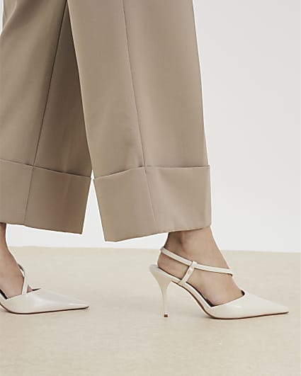 Cream Strapped Court Heeled Shoes