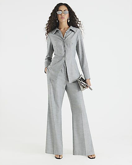 Grey Tailored Wide Leg Trousers