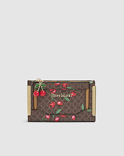 Brown Cherry Monogram Print Purse