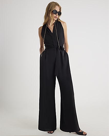 Black Chain Detail Wide Leg Jumpsuit