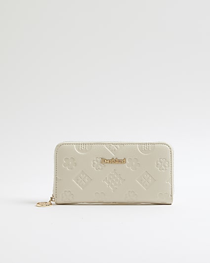Cream Embossed Monogram Ziparound Purse
