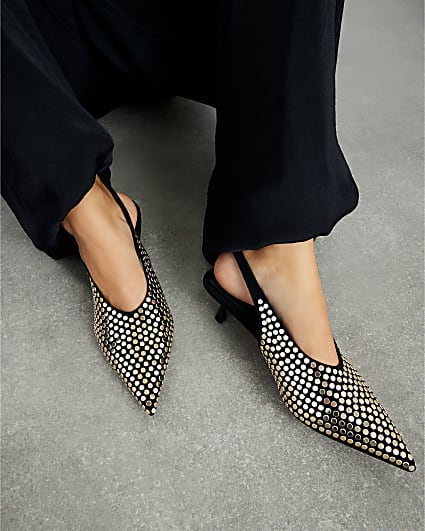 Black Studded slingback Court heels