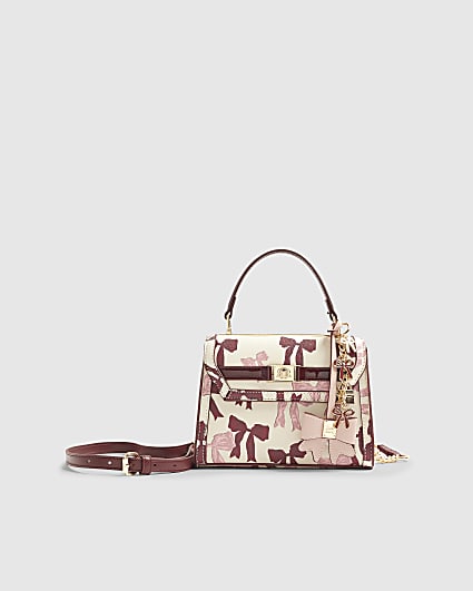 Cream Mini Bow Cross Body Tote Bag