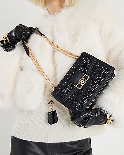 Black Diamante Panelled Shoulder Bag