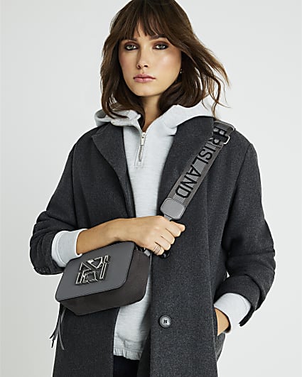 Grey Branded Cross Body Bag