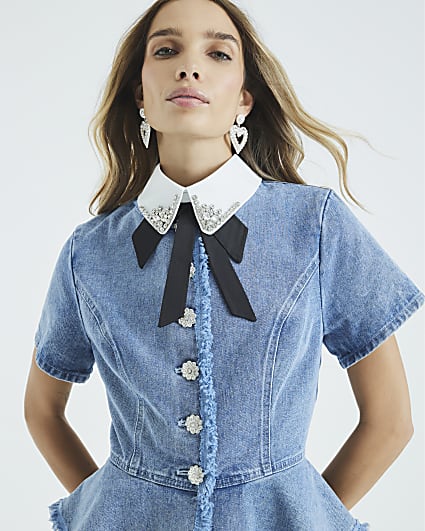 White Embellished Tie Collar