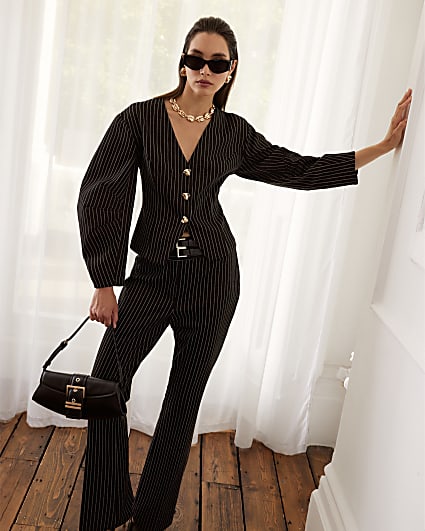 Navy Pinstripe Cocoon Sleeve Jacket