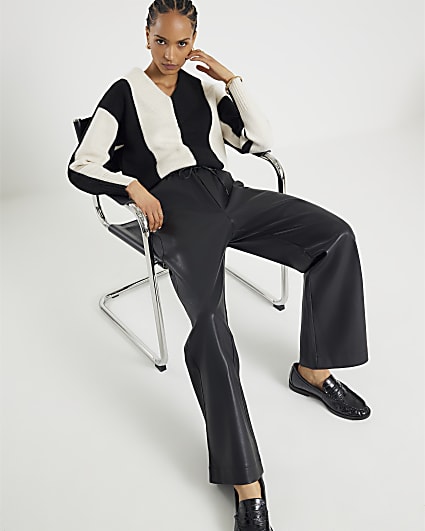 Black Faux Leather Elasticated Waist Trousers