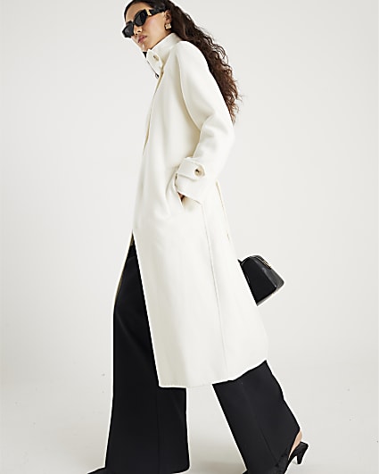 Cream Handmade wool blend Funnel Neck Coat