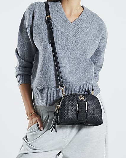 Black Monogram Curved Top Cross Body Bag
