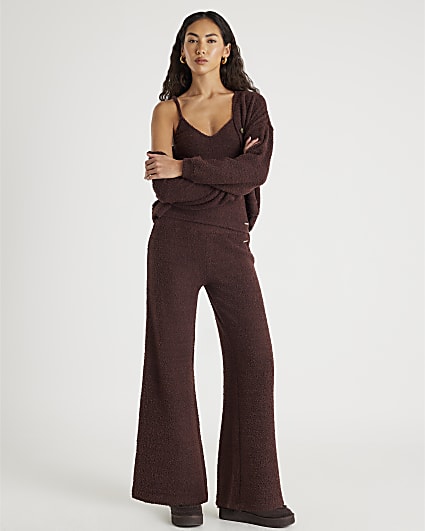 Brown Fluffy Wide Leg Trousers