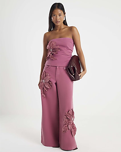 Petite Pink Low Rise Flower Jeans