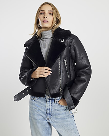 Black Belted Crop Aviator Jacket