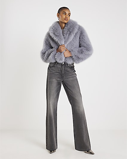 Blue Short Faux Fur Jacket