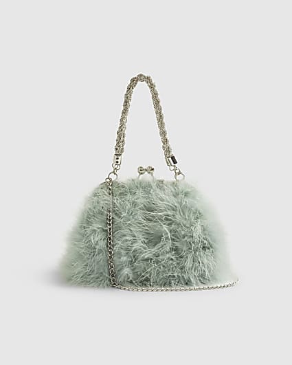 Blue Diamante Feather Clutch Bag