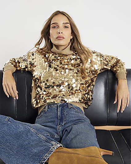 Bronze Knitted Roll Neck Sequin Jumper