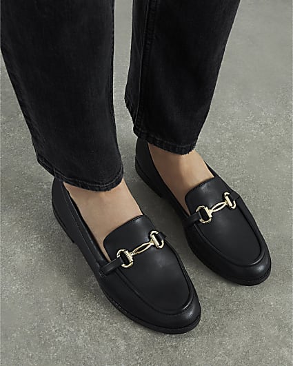 Black Snaffle Trim Loafers