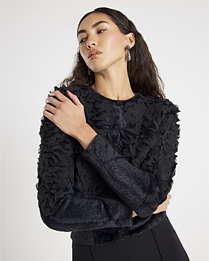 Black 3D Chiffon Cardigan