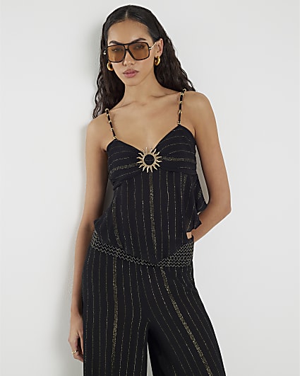 Black Sun Trimmed Stripe Beach Cami Top