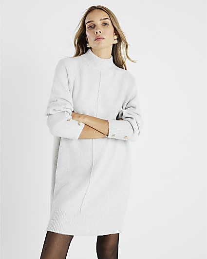Grey Knitted Long Sleeve Jumper Dress