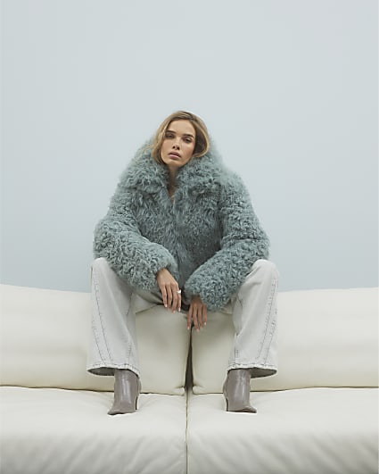 Blue Real Shearling Short Jacket