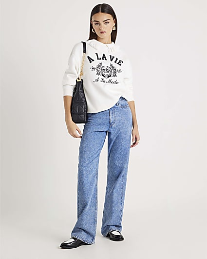 White A La Vie Collared Sweatshirt