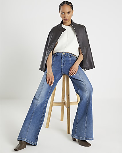 Blue High Rise Wide Leg Snaffle Detail Jeans