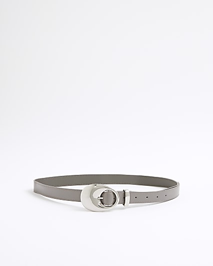 Grey Oval Buckle Jeans Belt