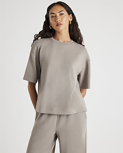 Beige Premium Ribbed Boxy T-shirt