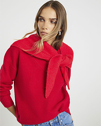 Red Triangle Knitted Rib Scarf