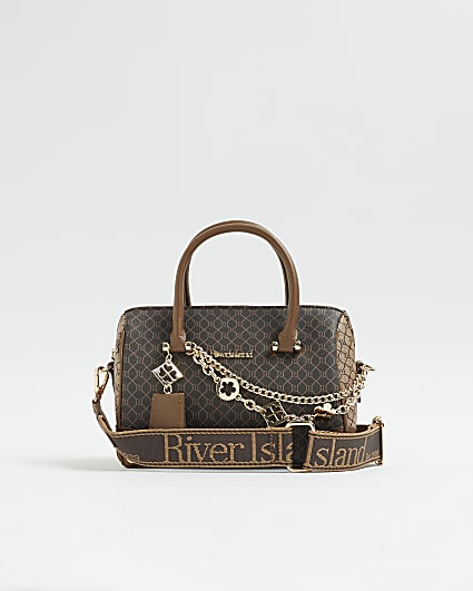 Brown Monogram chain detail Bowler bag