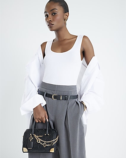 Black Monogram chain detail Bowler bag