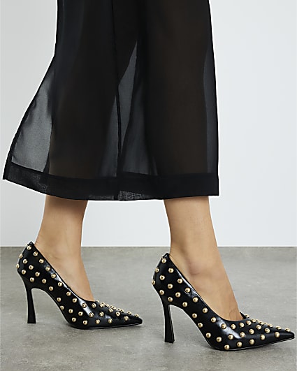 Black Studded Court Heels