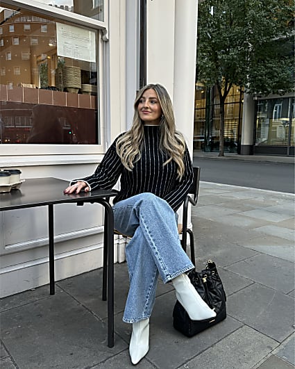 Black Pinstripe High Neck Jumper