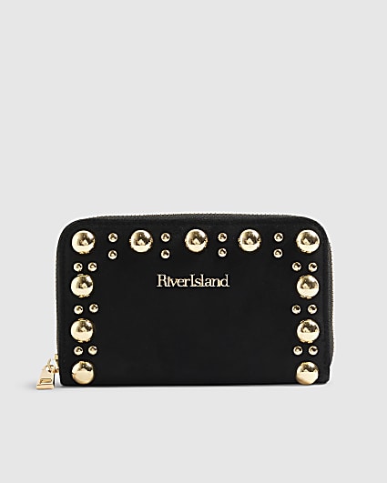 Black Studded Zip Around Purse