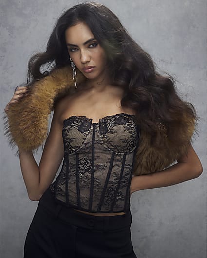 Black Sleeveless Lace Corset Top