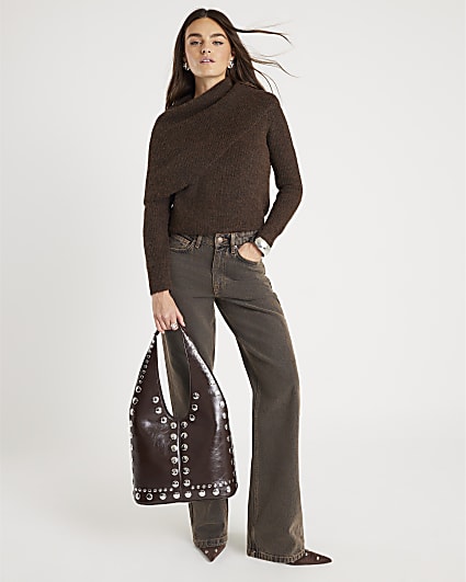 Brown Slouch Neck Jumper