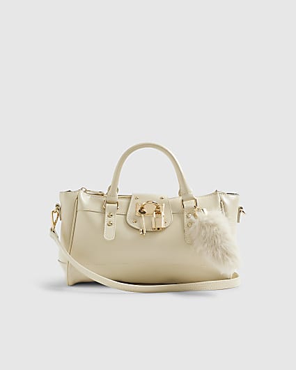 Cream Charmed Padlock Tote Bag