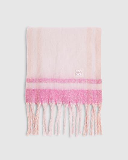 Pink Tassel Edge Fluffy Scarf