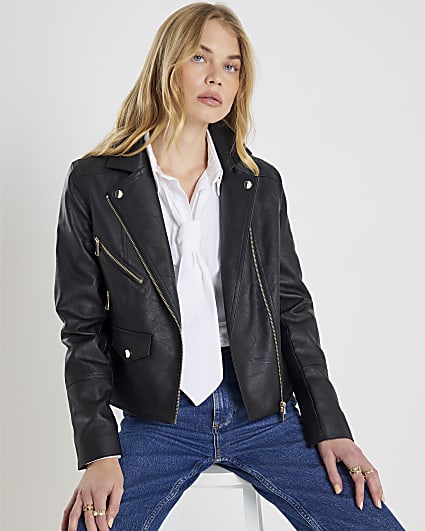 Black Faux Leather Biker Jacket