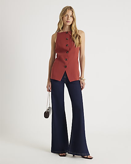 Red High Neck Fitted Waistcoat