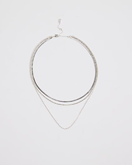 Silver Multirow Chain Necklace