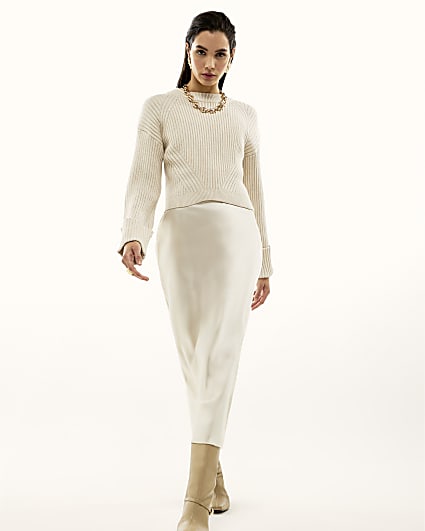 Cream Satin Hybrid Jumper Midi Dress