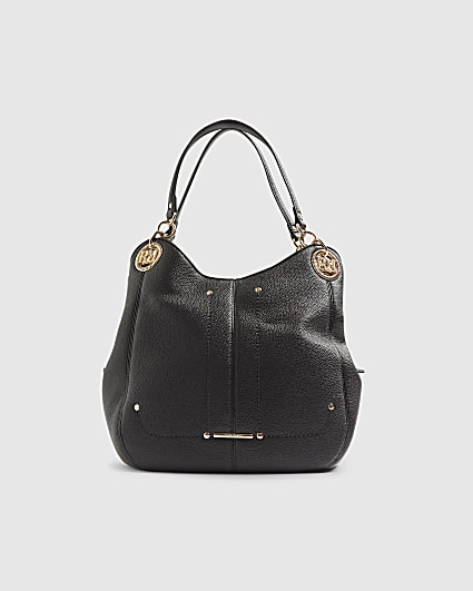 Black Branded Eyelet Slouch Shoulder Bag