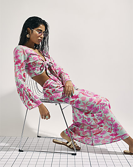 Green Floral Maxi Beach Skirt