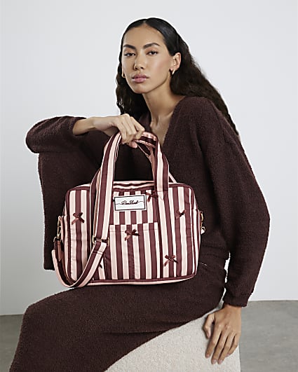 Pink Bow Stripe Holdall Bag