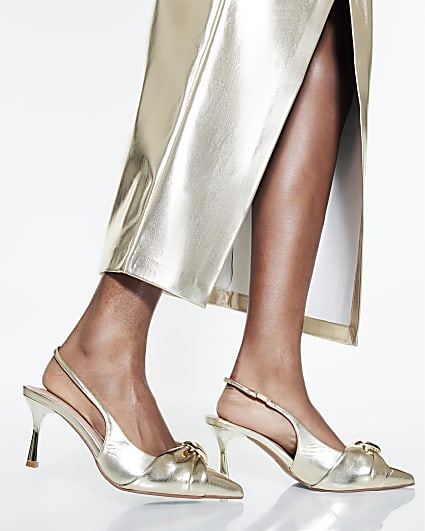 Gold Ruched Slingback Heels
