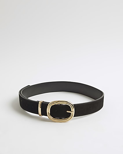 Black Textured Buckle Suede Belt